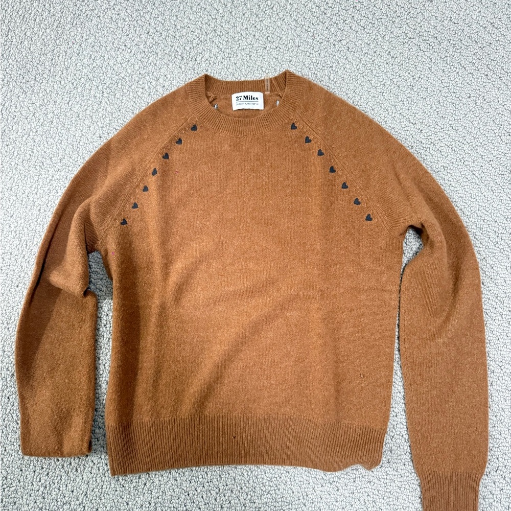 27 Miles Malibu Women's Camel Heart-Detail Crewneck Sweater